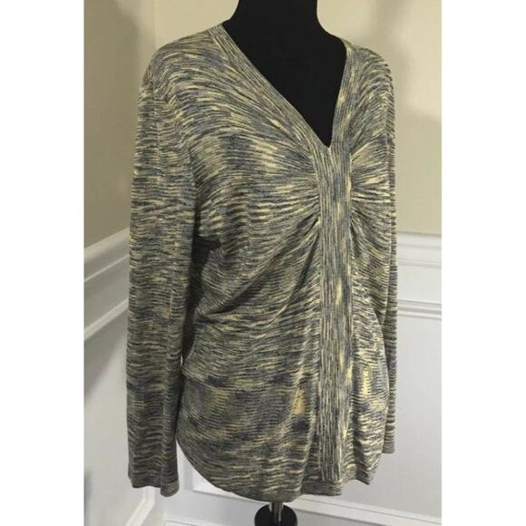 Jones New York Collection knit Long Sleeves Blouse gray mustard sz large - Picture 7 of 10